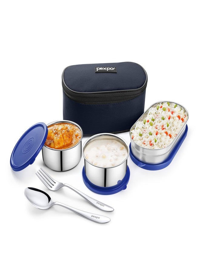 Pexpo Delight Stainless Steel Lunch Box for Women & Men, 2 Air-Tight Containers (280ml Each) + Roti Box (480ml), Leakproof Tiffin Box for Office, School, Travel | BPA-Free, Easy to Carry | RCB Edition - Image 1